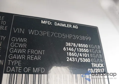 2017 Mercedes-Benz Sprinter 2500 Standard Roof V6 из США, поврежденный, VIN WD3PE7CD5HP393899